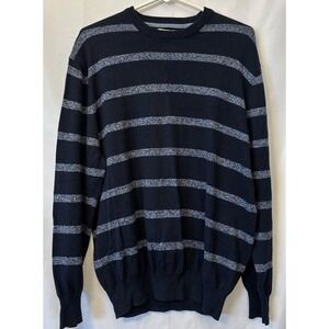 Blue Striped Mens Cotton Cashmere Sweater L Ski Weatherproof Original Vintage